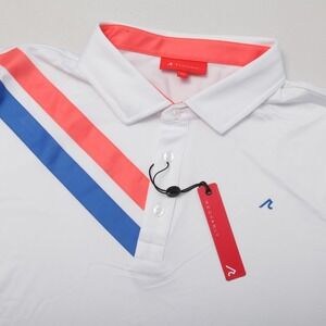 REDVANLY Westin Polo Shirt Men's XL Bright White Striped Performance Golf Tennis